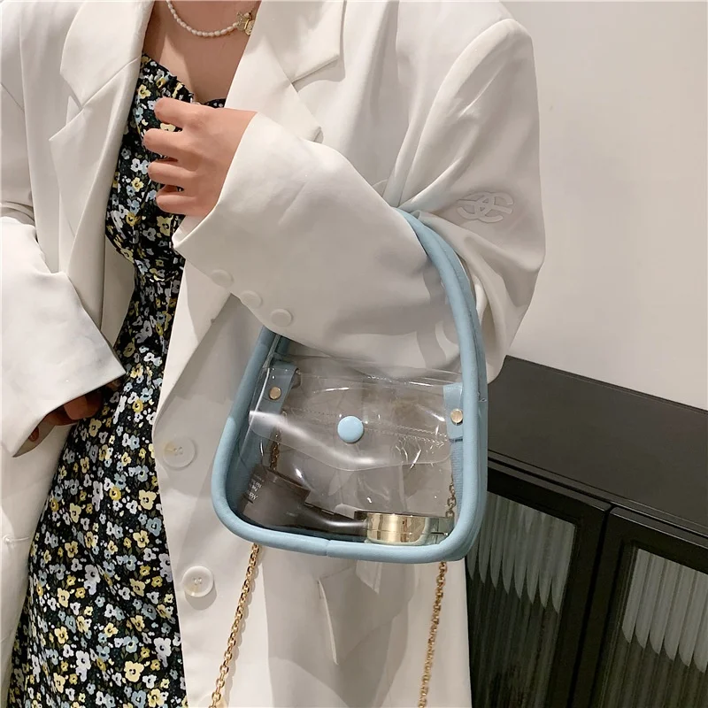 

2021 PVC Fashion Hand Bags Messenger Bags Trendy High Quality Clear Handbags For Women 2021