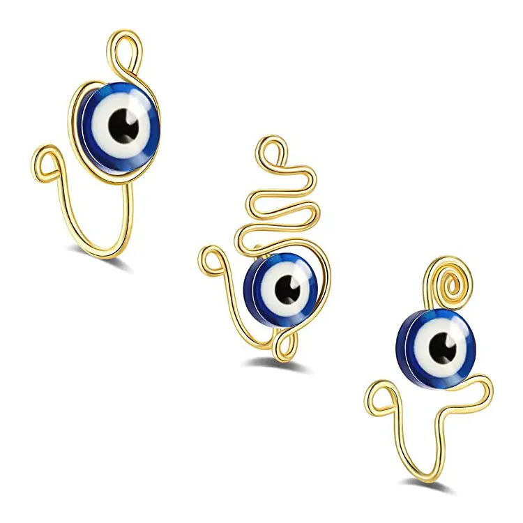 

SC New Design Handmade African Nose Cuffs Non Piercing Jewelry Adjustable Gold 3pcs Devil Eye Clip on Nose Rings for Women