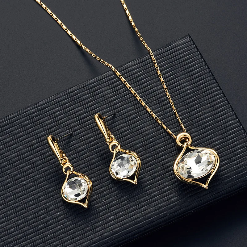 

Peacock Gemstone Jewelry Set Necklace & Stud Earrings Jewelry Gold Plated Bridal Jewelry Necklace Set For Women Mother's Day, As pic shows