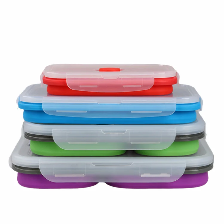 

Silicone Foldable Portable Lunch Box Microwave Oven Food Storage Container Lunch Boxes, Pantone color