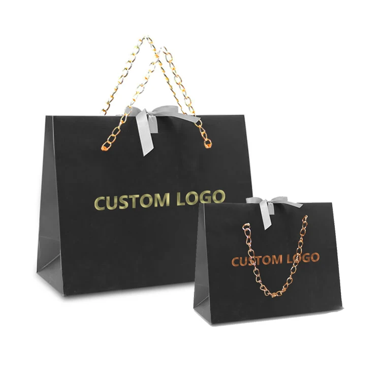 

Custom logo Matte laminate rope chain handle black special euro tote shoppers premium paper gift bags eurotote shopping bag, White, black and blue