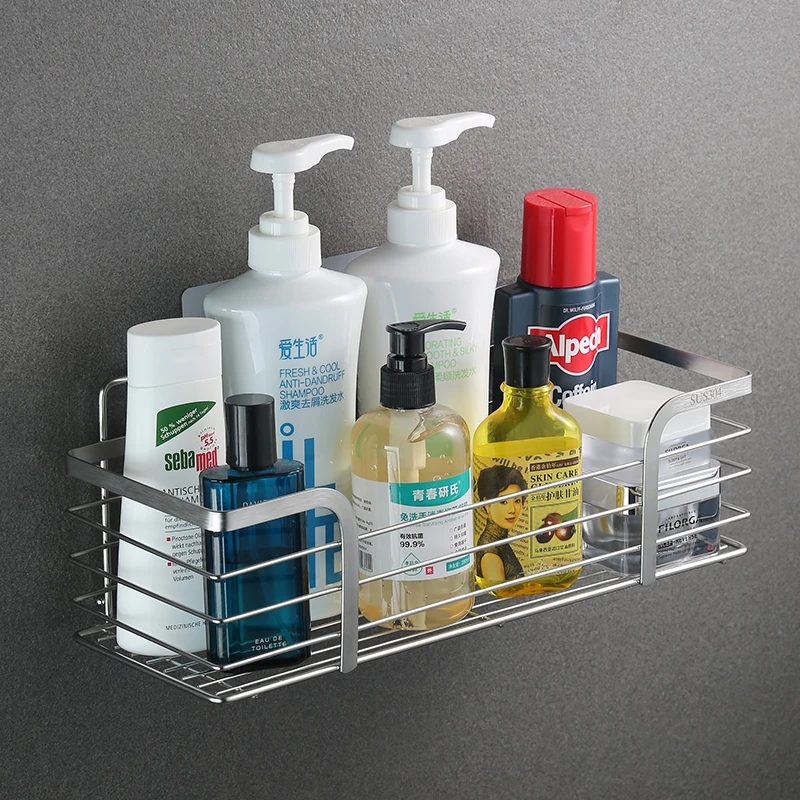 

Nail-free 304 stainless steel bathroom corner shelf multi-function toilet rack shelf bathroom rack storage, Silver