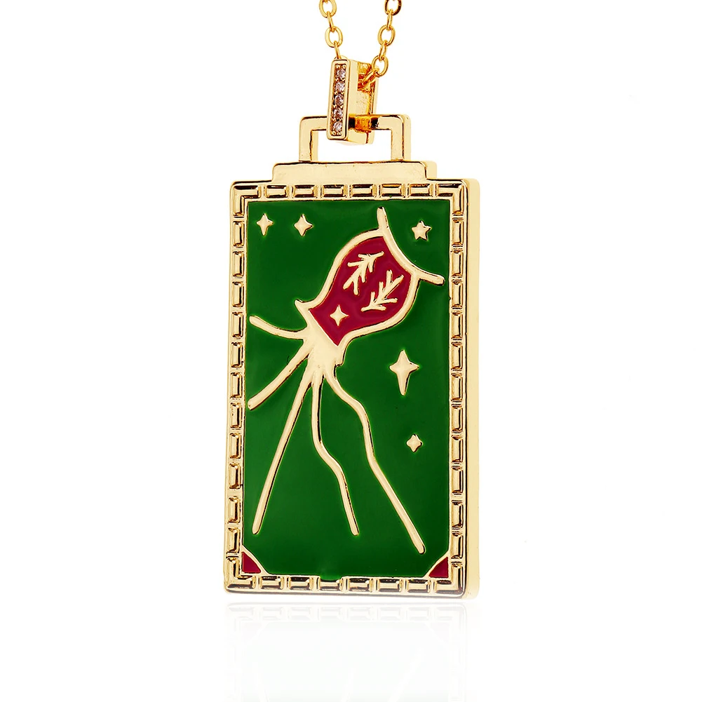 

China custom gold enamel necklaces art painting vase enamel pendant copper jewelry women