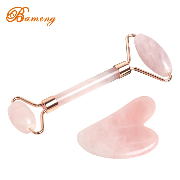 

Best Price Beauty Facial Massage Tool Noiseless Zinc Alloy Integrated Frame Rose Quartz Jade Roller With Box, Pink