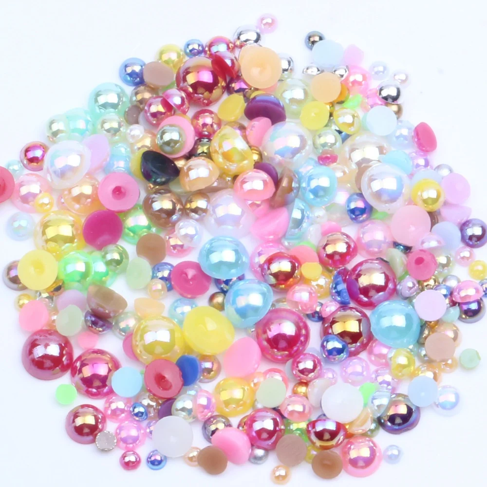 

26 colors ABS semi-circle Pearl Round shape Flatback Candy AB Color for DIY Mobile phone case decoration, Off white ab black ab pink ab,etc