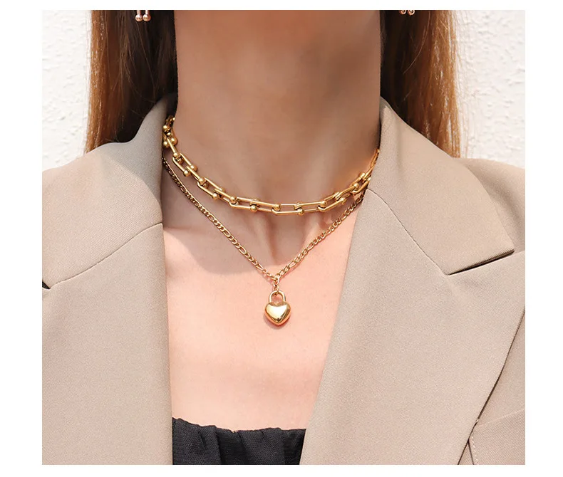 

Whole Sale 18K Gold Plated Stainless steel U-shape Ball Chain necklaces Jewelry, Gold/silver