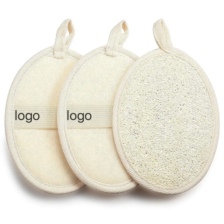 

Wholesale Custom Private Label Logo Oval Flat Natural Eco-friendly Exfoliating Body Shower Loofah Sponge for Bath, White