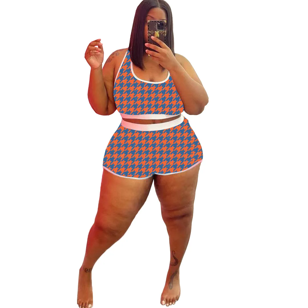 

2021 Wholesale Custom Logo Plus Sizes Bra And Panties Set Women Two Piece Short With Low Price Fat Women 2 Piece Sets