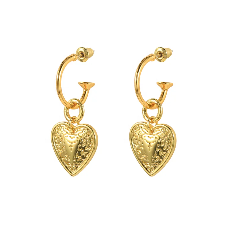 

Wholesale Fashion vintage sterling silver Gold plated Drop Heart earrings Pearl gold hoop earrings jewelry 2020, Yellow