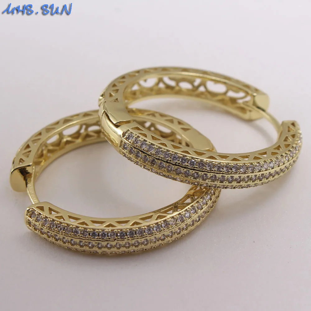 

MHS.SUN Vintage Gold Color Hollow Design Hoop Earrings Fashion Mosaic Zircon Loop Earrings Round Ear Jewelry Wholesale