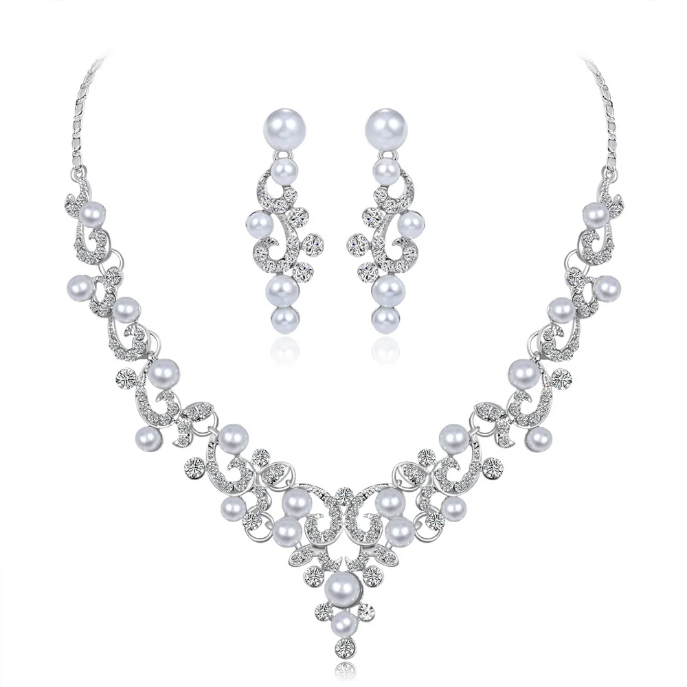 

Silver Color Tone Crystal Tennis African Jewelry Set Earring Wedding Jewelry Necklace Bridesmaid Jewelry Sets for Women Necklace