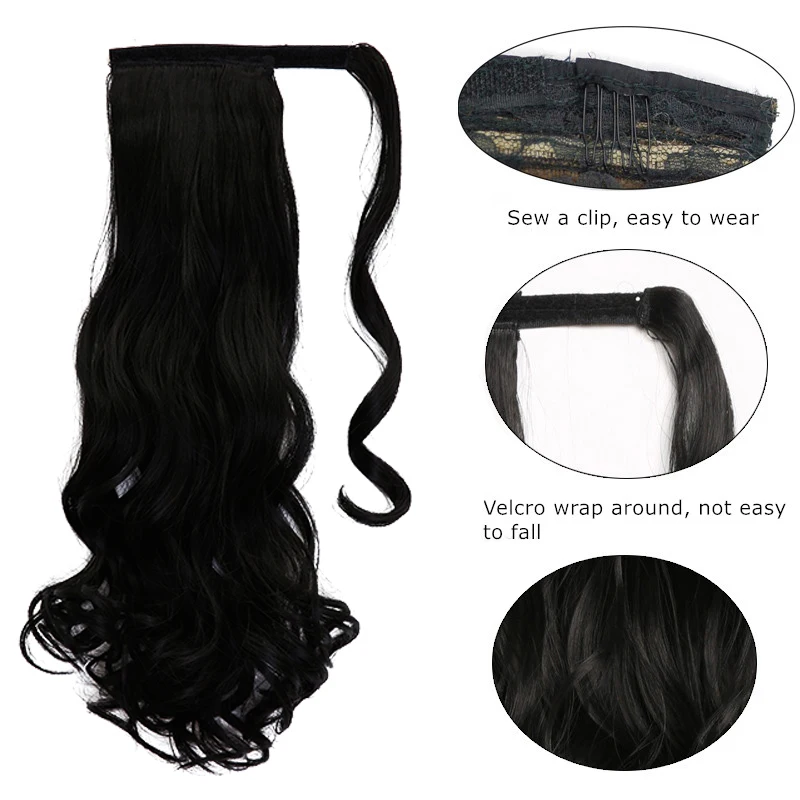 

24" Silky Straight Synthetic Clip in Drawstring Ponytail Hairpieces With Hairpins Women False Hair Extension Heat Resistant