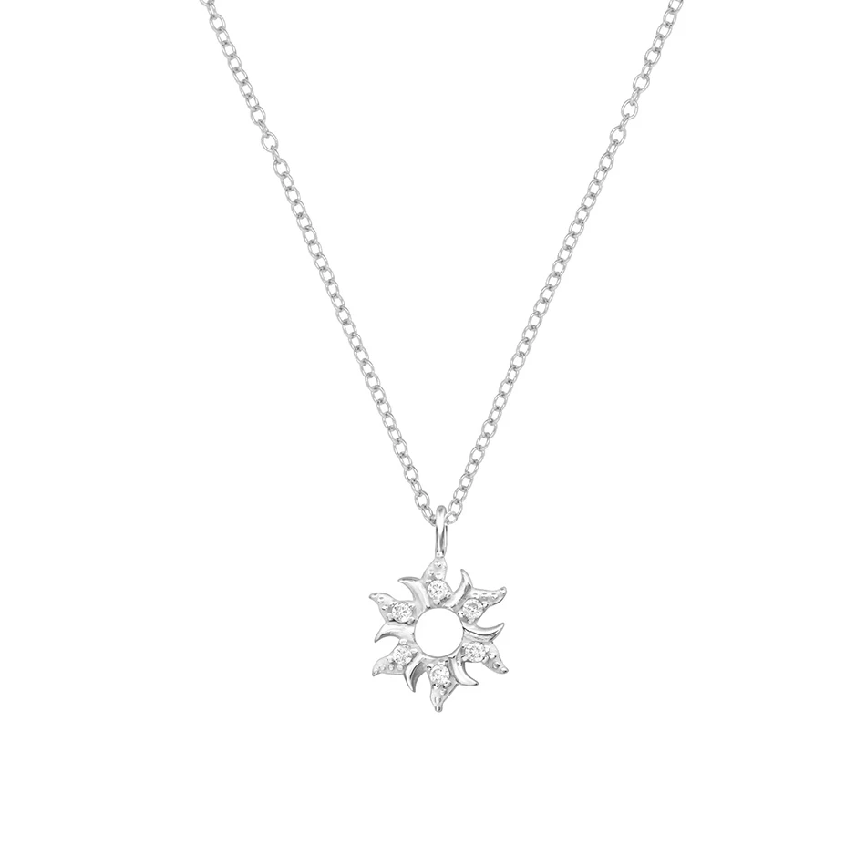 

925 sterling silver sun pendant necklace with cubic zircon for women 14K&18K gold vermeil necklace jewelry