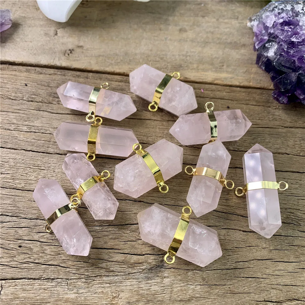 

LS-E1306 Pointed rose quartz pendant, pink gemstone charm natural handmade necklace jewelry