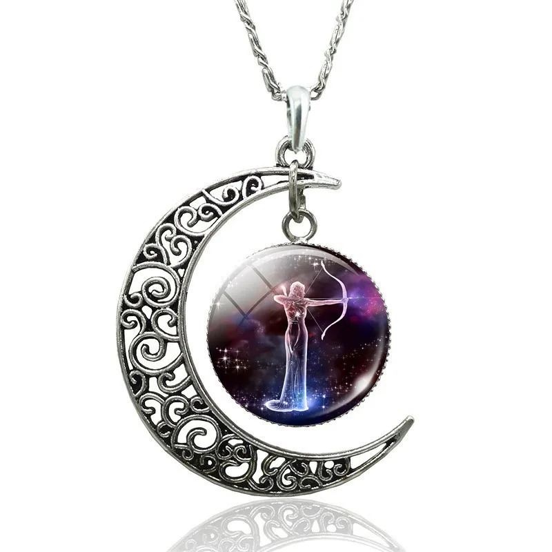 

Wholesale Fashion 12 constellations Moon Necklace Animal Zodiac Necklace Jewelry, Silver