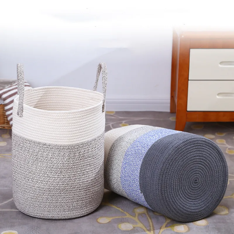 

High quality large durable cotton rope woven laundry basket with handles