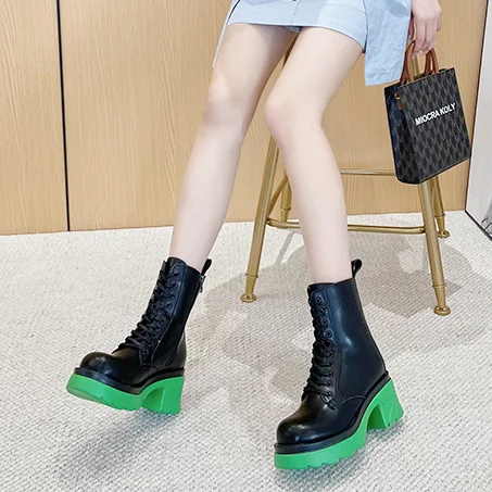 

new arrivals genuine leather thick soled CHELSEA women's winter waterproof women boots, Green, pink , black