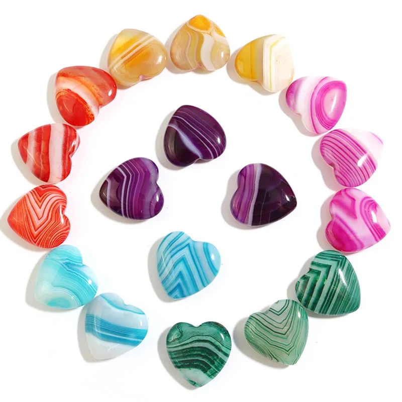 

Charms heart stripe agate healing chakra gemstones crystals wholesale bulk heart stones crystal crafts