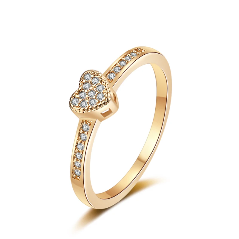 

Fashion Copper Ring Gold Plated Jewelry Woman Wedding Engagement Ring Heart Crystal Rings