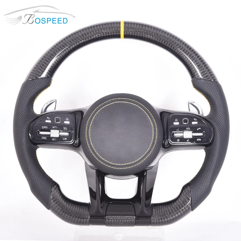 

Carbon fiber steering wheel for Benz AMG C CLASS CLA GLA,yellow center line