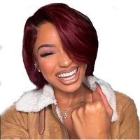 

popular pixie human hair wig brazilian 6 inch cut wig short 1B/Red 2Tone Ombre colour Bob lace front wig with wholesale price