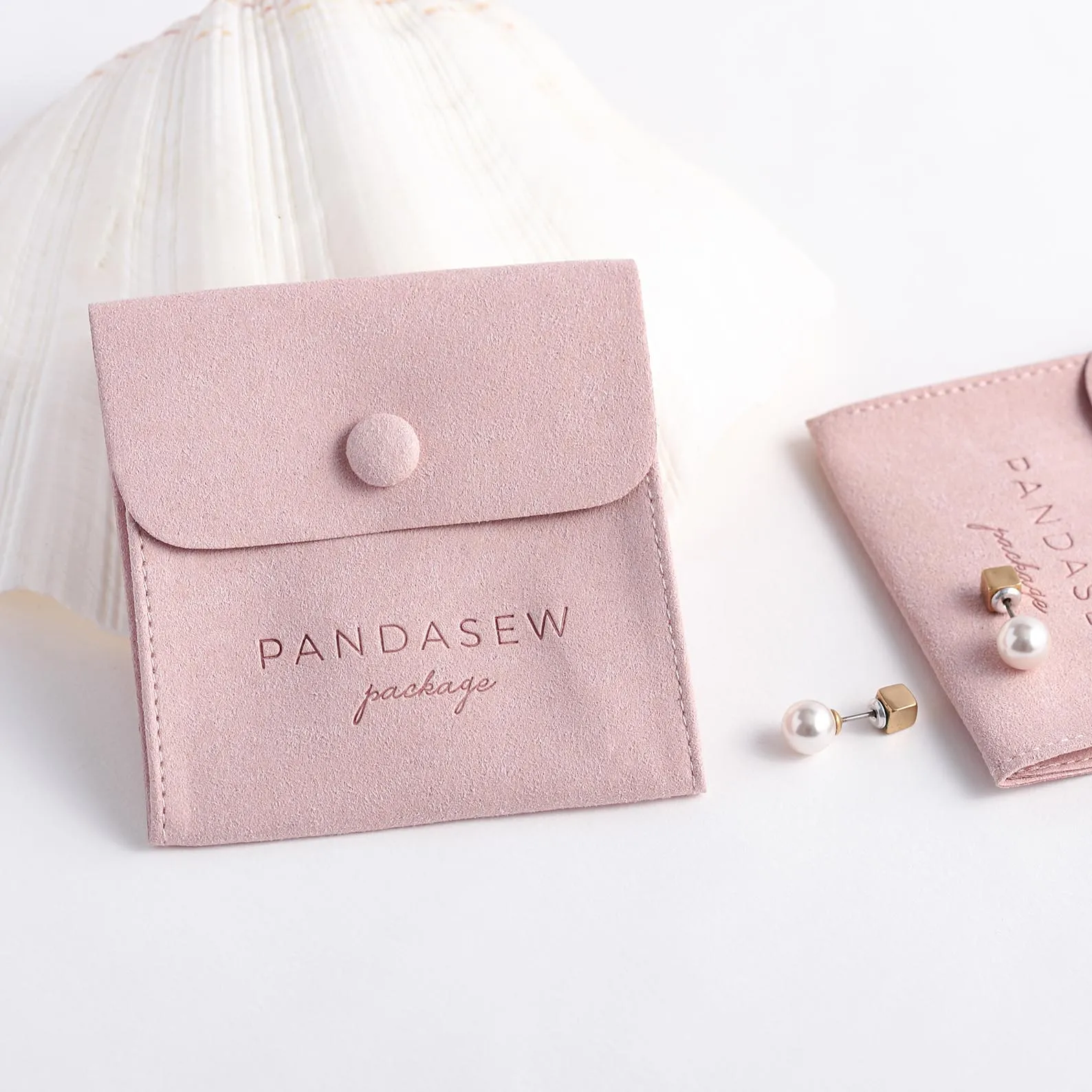 PandaSew Custom Logo Printed Microfiber Mini Soft Faux Suede with Button Jewelry Bag Pouch, Customized color