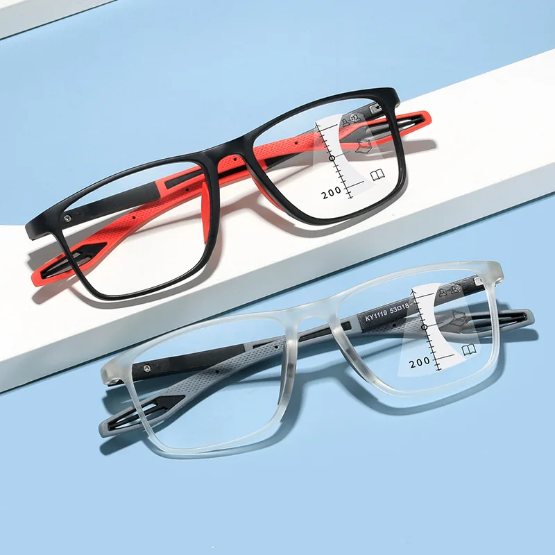 

Fashion Luxury Square Women Men Multifocal Progressive TR90 Sports Reader Anti Blue Light Reading Glasses 2023