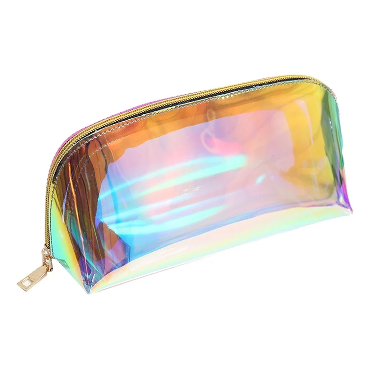 

Custom Private Label Logo Laser Rainbow Hologram Iridescent Transparent Cosmetic Bag Clear TPU PVC Makeup Pouch, Customized