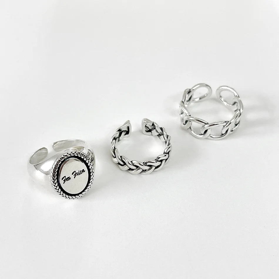 

Korean Trendy S925 Silver Twist Link Chain Rings For Women Girls Gift
