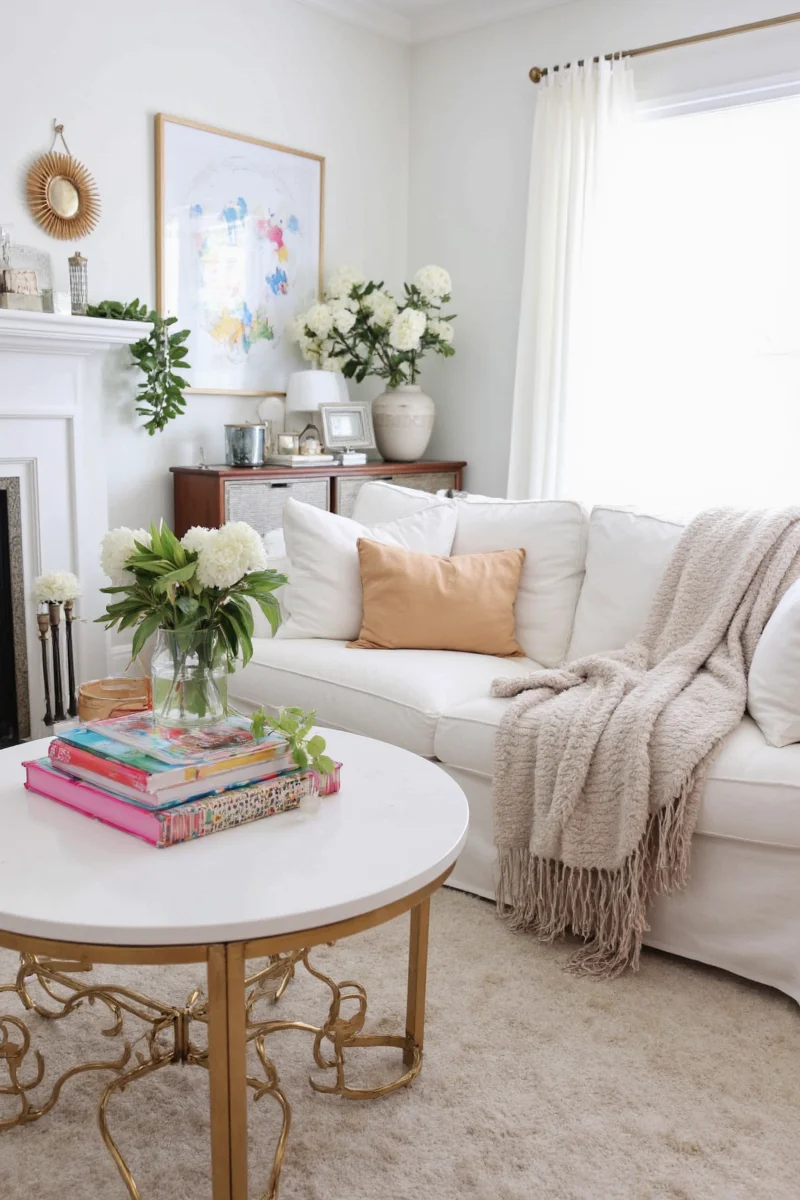 Stain-resistant fabric sofa in a family-friendly living room