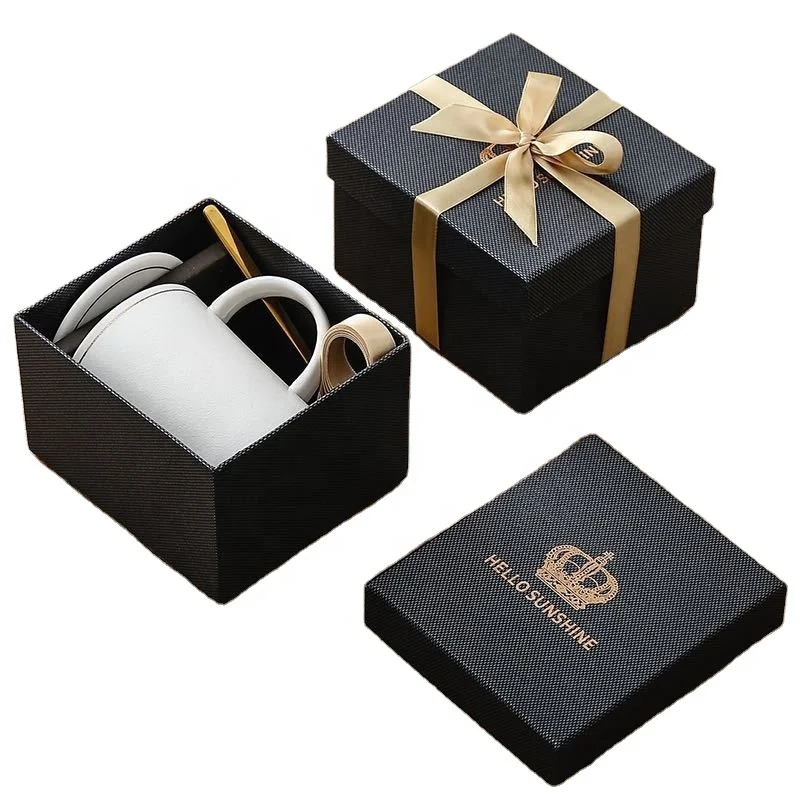 

Matte wedding luxury gift ceramic coffee mug cup box set with handle lid and spoon