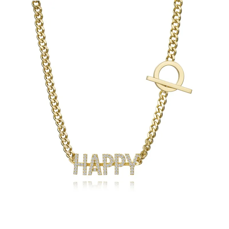 

Excellent Quality Rose Gold Plating Zircon Stone Women Chain Necklace letter necklace Alphabet Necklace