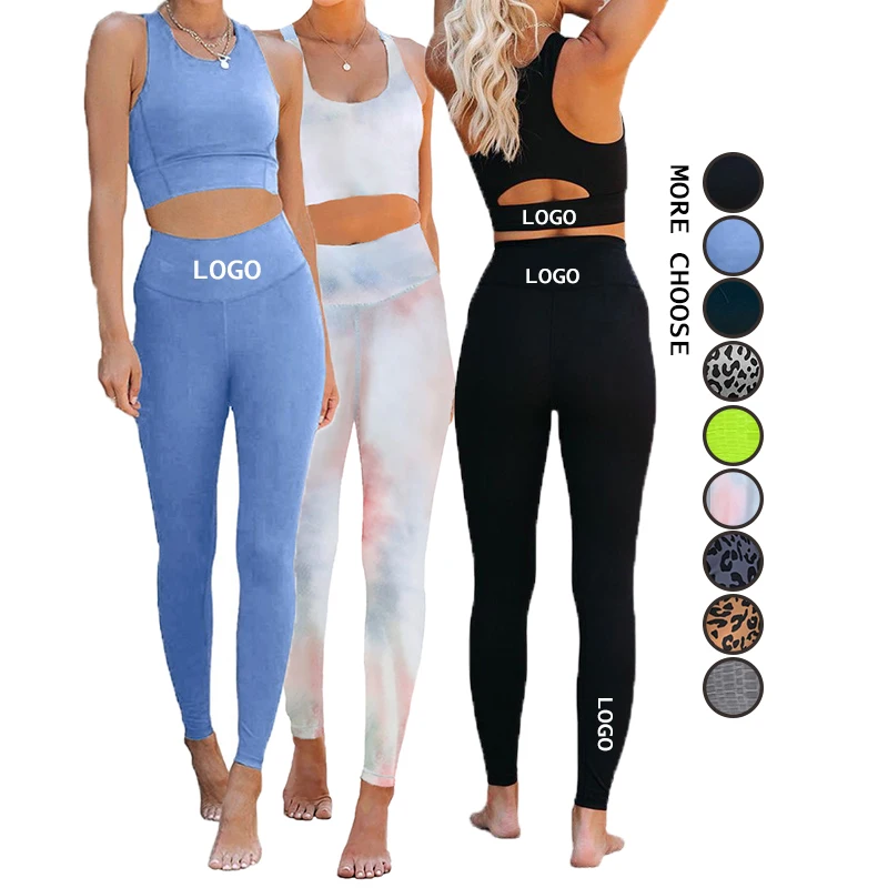 

Custom Logo Sexy Tracksuit Tie Dye Sports Active Wear Fitness Gym Yoga Set Women's Workout Clothing