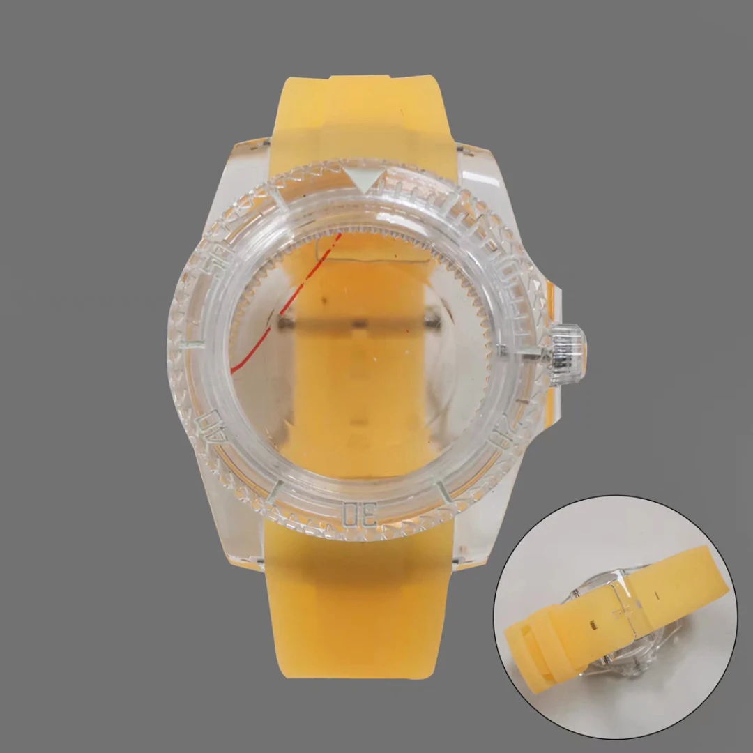 

Watch Case + Strap 40MM Plastic Transparent Watch Case Rubber Strap Acrylic Mirror Cover for NH35/36/4R Movement