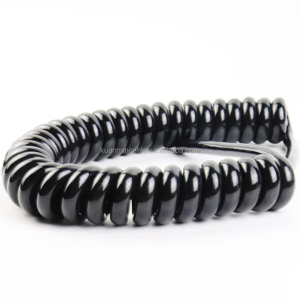 spring coiled electrical wire orange color 3 core 4mm flexible spiral cable coiled cable, View