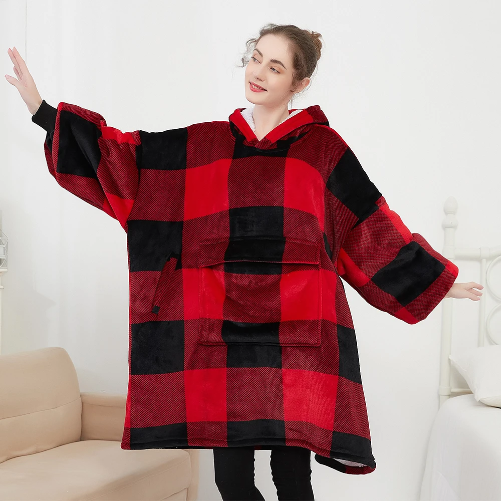 Factory Custom Oversized Christmas Wearable Cosy Giant Sherpa Big Hoodie Blanket Sweatshirts Adult Hooded Blanket With Sleeves