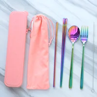 

Durable travel cutlery set exclusive portable fork spoon chopstick straws with organizer box and velvet bag picnic flatware set