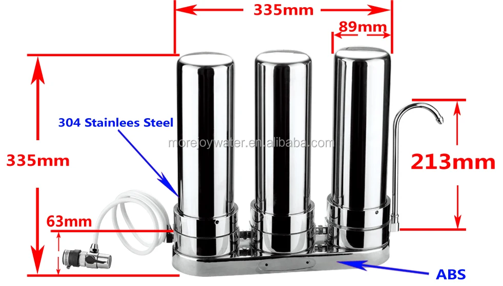 Household Kitchen Countertop Three Stages Stainless Steel Water Filter