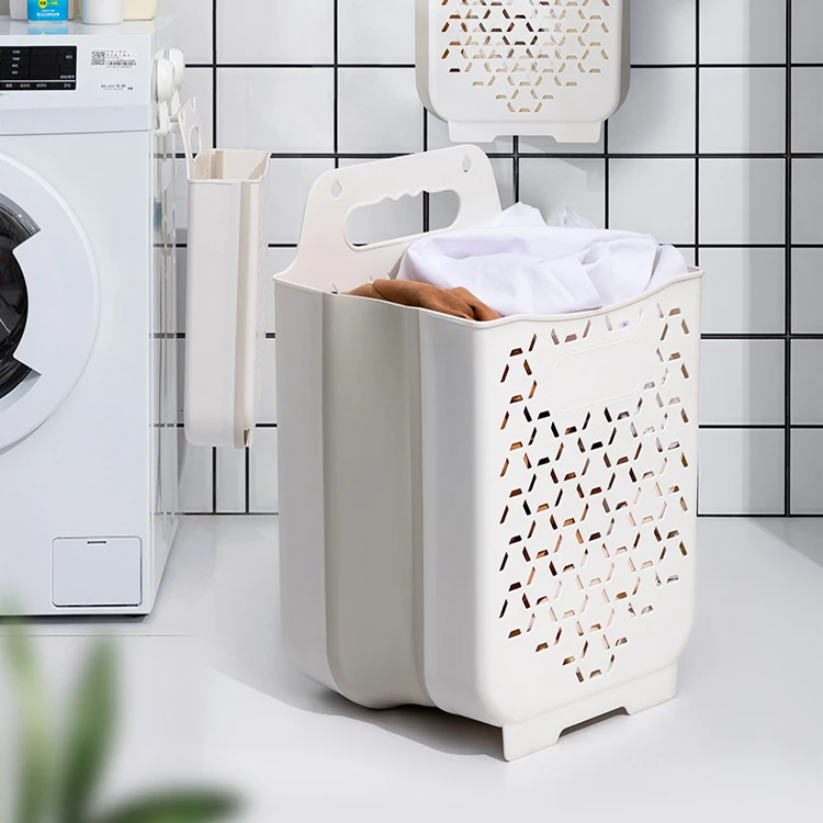 

Wall Hanging Foldable Storage Laundry Clothes Storage Baskets Collapsible Dirty Clothes Basket Tall Foldable for Washing Storage, White