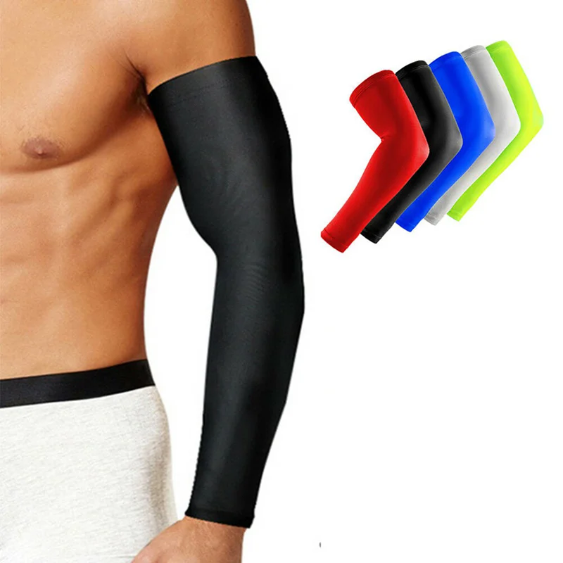 

Palicy Men High Elastic Arm Brace Silicone Sport Arm Sleeve Elbow Brace Basketball Sports Protection Blend, Black/ blue/ red