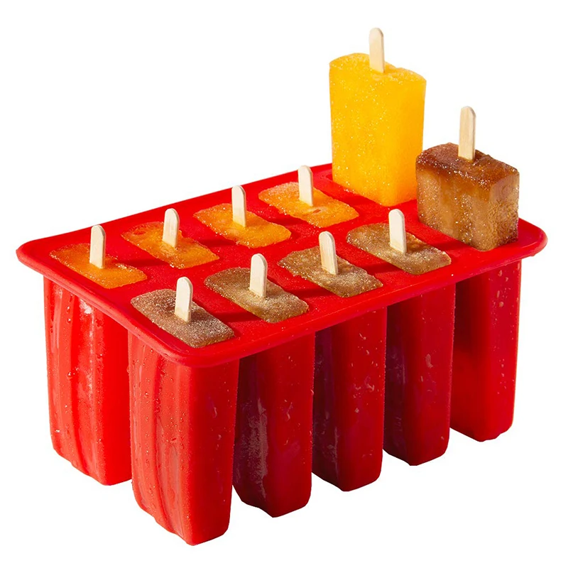 

Food Grade Popsicle Mold Ice Tray Puck 10 Pieces 10 Holes Silicone Ice Cream Mould, Multi