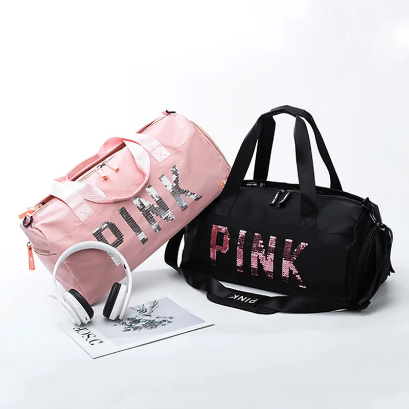 

Custom logo overnight weekend women pink duffle bags pink gym bag