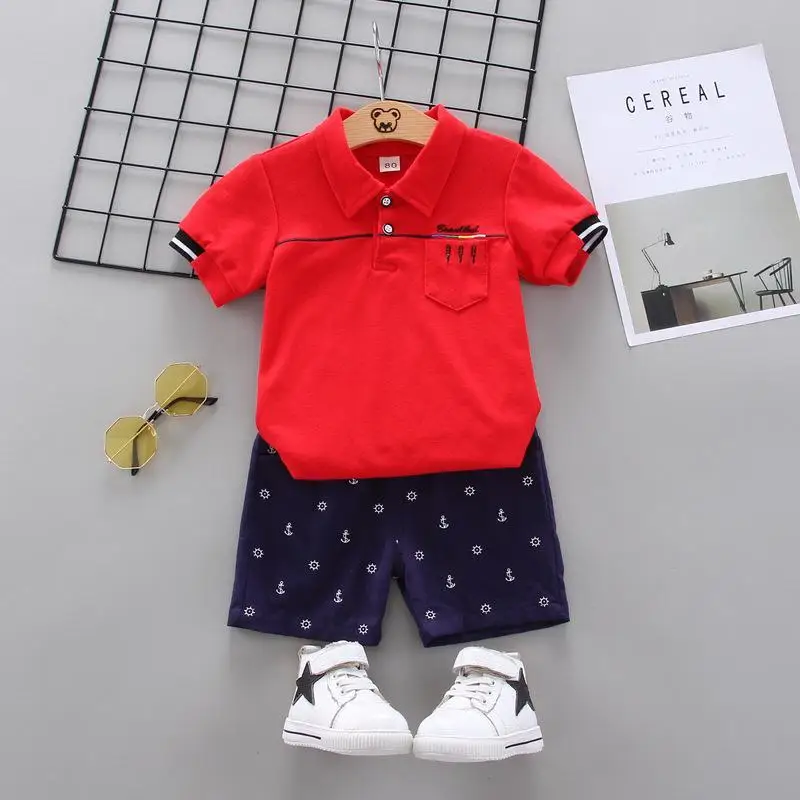 

Kid Clothing Little Baby Boy Red Button Down T Shirt Dress Tops and Shorts Pants Gentlemen Outfit Casual 2pcs Summer Set, Yellow/red/dark blue/grey