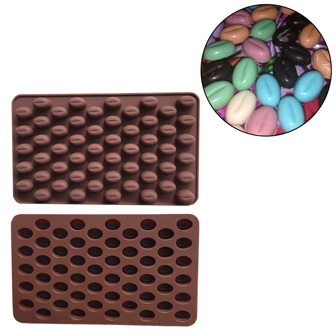 

Food Grade High Quality 55 Cavities Silicone Mini Coffee Beans Chocolate Molds, Brown