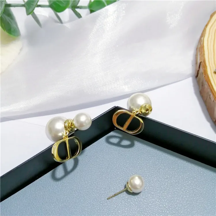 

Famous branded inspired designer earrings CD studs pearl earrings for women gold plated jewelry