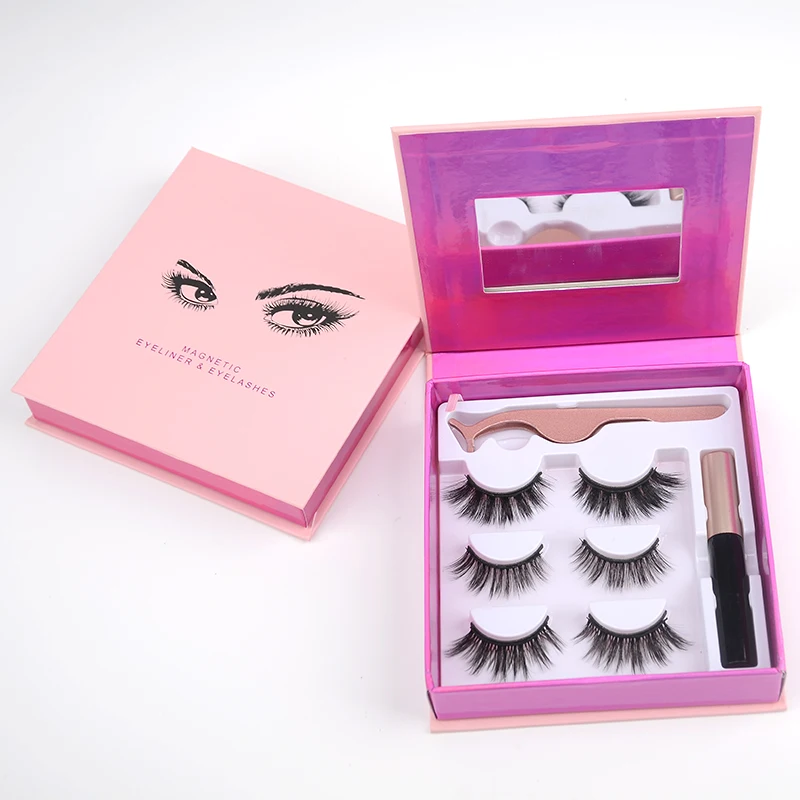 

High quality light weight magnetic eyeliner lashes eyelash vendor customized boxes magnetic eyelashes, Black color