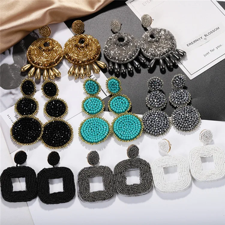 

Popular Hand-Made Creative Rice Bead Earrings New Rice Bead Earrings Popular Street Shooting Fashion Earrings