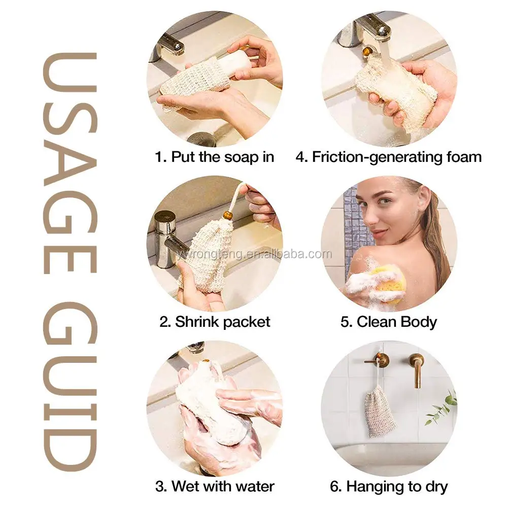 9x14cm Reach Certificated Soap Exfoliating Bag Drawstring Natural Sisal