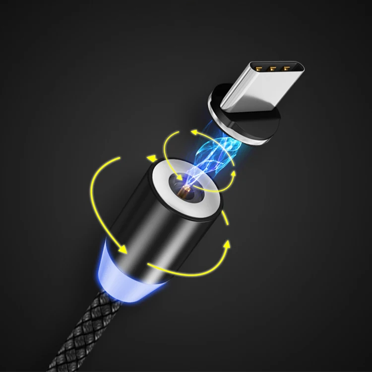 

High quality 360 Rotation Nylon Braided Fast Charger Cable Magnetic Charging USB Cable For Micro, Black,blue,red(contact customer service to choose)