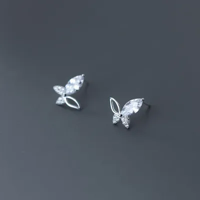 

New Style S925 Silver Crystal Rhinestone Butterfly Earrings Sterling Silver Diamond Butterfly Stud Earring For Girlfriend